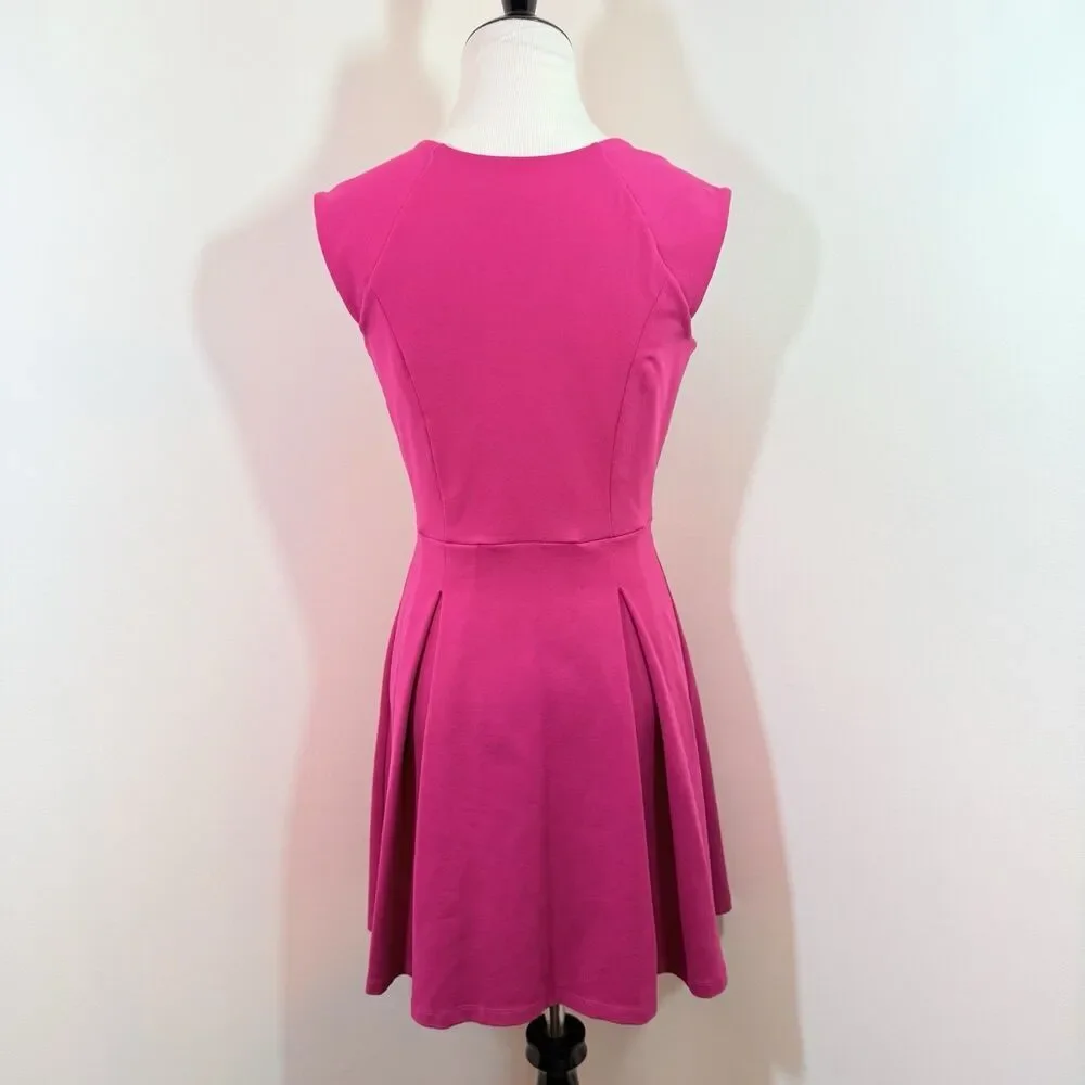 Susana Monaco Crew Neck Tank Dress Hot Pink Pleated M MSRP $155 - Picture 4 of 7